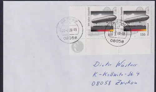 Bund Zeppelin Bogenecke Eckrand Paar Brief von Zwickau