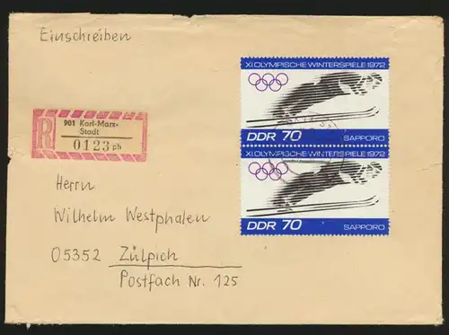 DDR R Brief MEF 1730 Olympia Sport von Karl Marx Stadt nach Zülpich