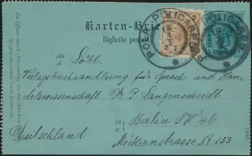 Österreich Ganzsache Kartenbrief K 17 + ZuF Pola nach Berlin 1897