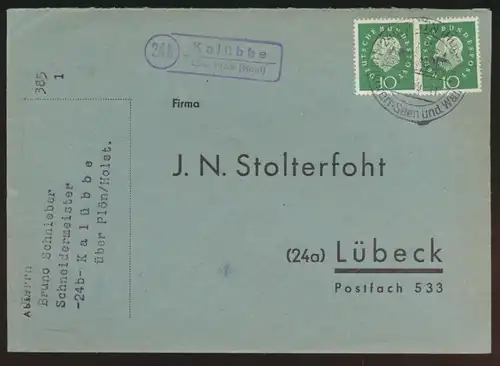 Landpoststempel Kalübbe über Plön Schleswig Holstein Brief Bund MEF Heuss