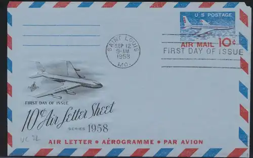Air mail letter Flugpost USA Ganzsache Aerogramm 10c Saint Louis Ersttag