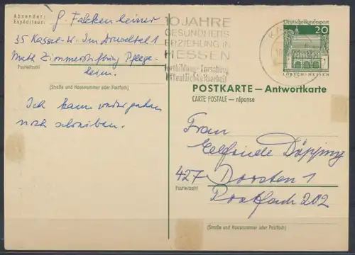 Bund Ganzsache P 94 A Antwort Kassel nach Dorsten 10.4.1971