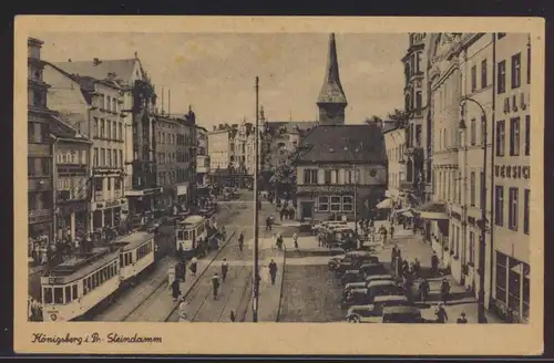 Ansichtskarte Königsberg Ostpreussen Steindamm Straßenbahn Auto Verlag Schöning