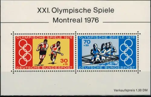 Sport Bund Block 12 Olympia Sommerspiele Montreal tadellos postfrisch KatW. 3,00