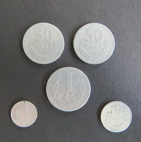 5 Münzen Republik Polen 1949 1 Groszy-1 Zloty ex Schön 31-37 ss-s