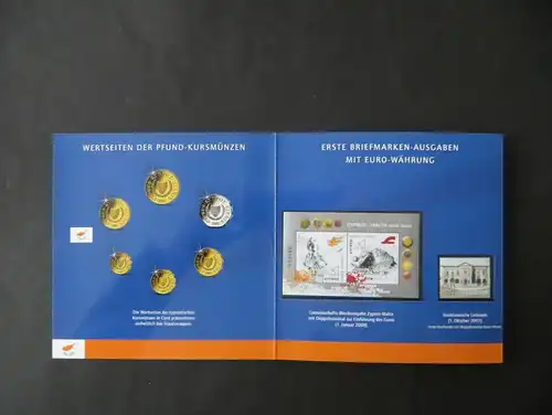 Münzen Zypern KMS Numisfolder Einführung des Euros 2008 mit Briefmarken + Block