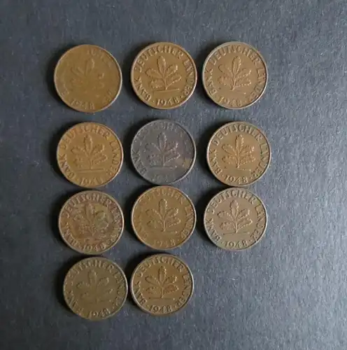 Münzsammlung Bank deutscher Länder 1 Pfennig 1948 s-ss 11 Stück