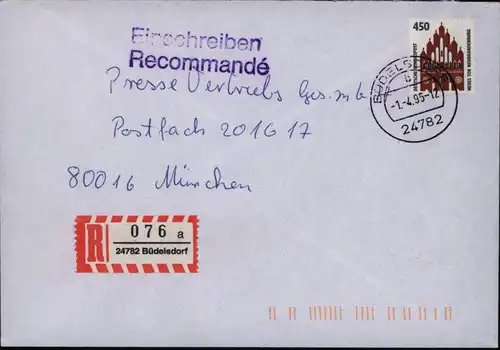 Bund R - Brief EF 1623 450 Pfg. Sehenswürdigkeiten SWK von Büdelsdorf n. München