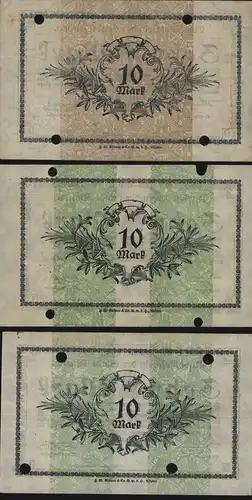 Geldschein Banknote Notgeld Altona 3 Stück 10 Mark 3, 6 + 7 fast kfr. 1918/19