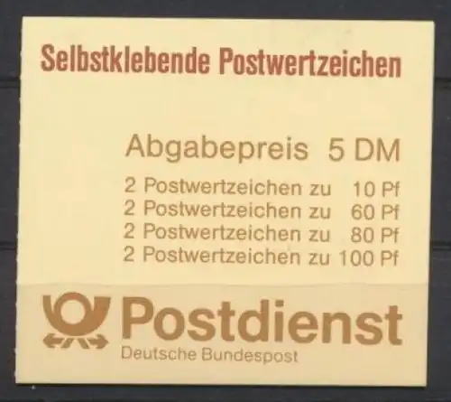 Bund Markenheftchen 27 I selbstklebend Luxus postfrisch MNH Kat.-Wert 11,00