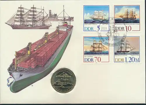 DDR Numisbrief Überseehafen Rostock 500 Jahre Schiffer Companie Stralsund 1988