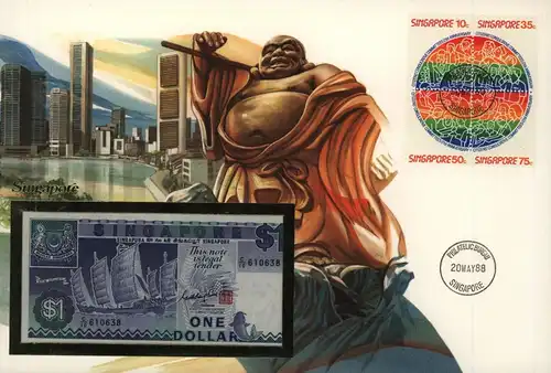Geldschein Banknote Banknotenbrief Singapore Schein und Briefmarkenausgabe Asien