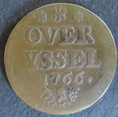 Münze Niederlande Overyssel Duit 1766 ss