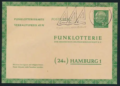 Bund Ganzsache FP 6 a Funklotterie Werbestempel Kieler Woche 1957