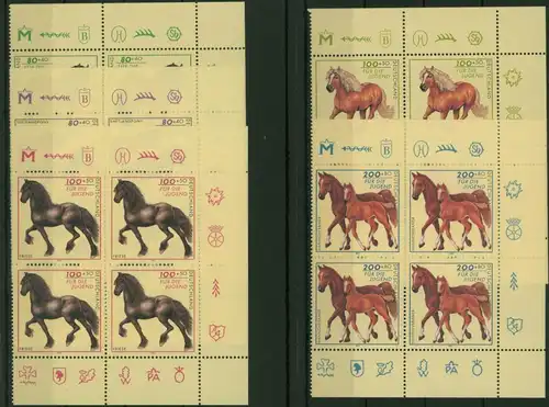 Bund 1920-4 Jugend Pferde Bogenecke Eckrand Viererblock o + u. rechts postfrisch