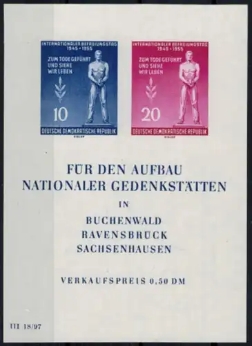 DDR Block 11 Aufbau Nationaler Gedenkstätten 1955 tadellos postfrisch