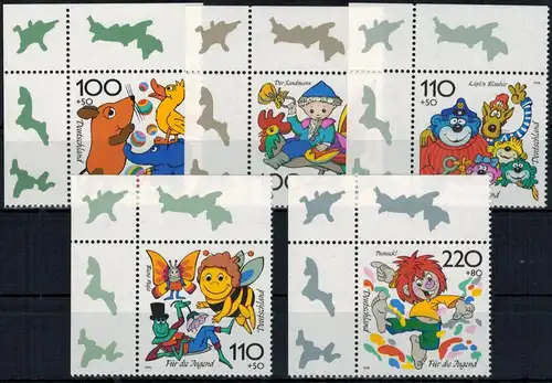 Bund 1990-1994 Bogenecke Eckrand Jugend Trickfilm oben links postfrisch