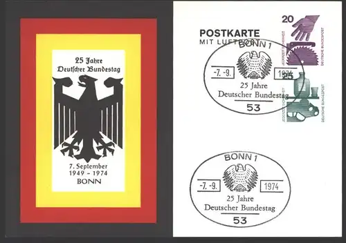 Bund Privat Ganzsache Unfall 2 Wertstempel 25 Jahre Dt. Bundestag Politik 1974