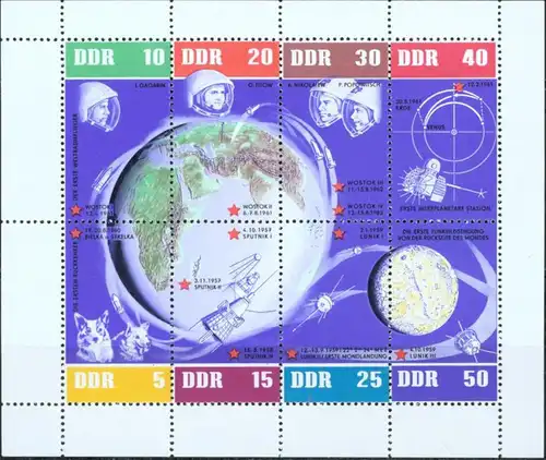 DDR 926-933 Kleinbogen Weltraum Raumfahrt Kosmos rechts nicht durchgezähnt 48,-