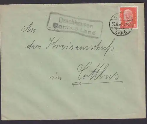 Drachhausen über Cottbus Land Brandenburg Deutsches Reich Brief Landpoststempel