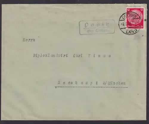 Papitz über Cottbus Brandenburg Deutsches Reich Brief Landpoststempel