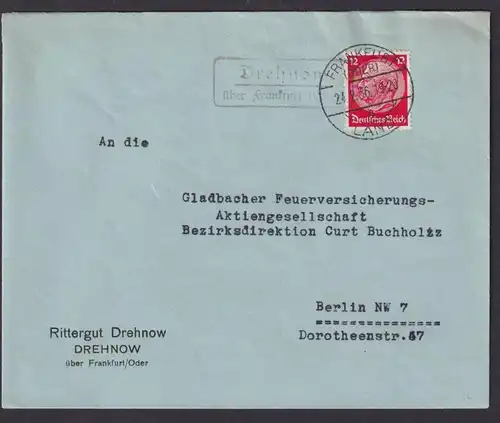 Drehnow über Frankfurt Oder Brandenburg Deutsches Reich Brief Landpoststempel