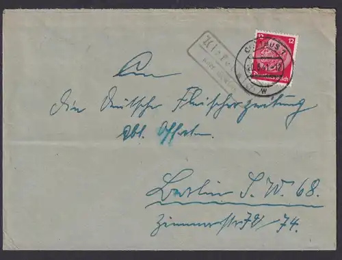 Kiekebusch über Cottbus Brandenburg Deutsches Reich Brief Landpoststempel n.