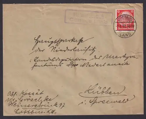 Heinersbrück Nord über Cottbus Brandenburg Deutsches Reich Brief Landpoststempel