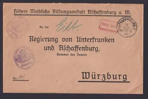 Deutsches Reich Dienstbrief Eilsache mit Nachgebühr Aschaffenburg Weibliche