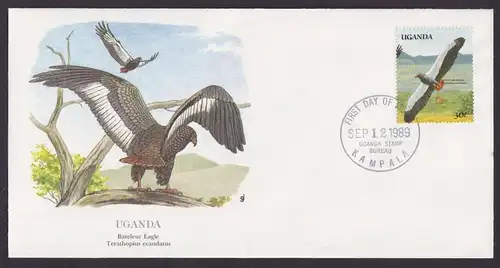 Uganda Ostafrika Fauna Bateleur Adler schöner Künstler Brief
