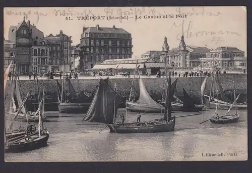 Treport Ansichtskarte Kasino am Hafen Segelschiffe Frankreich