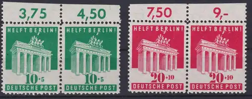 Bizone 101-102 Berlin Hilfe Oberrand Paar Brandenburger Tor tadellos postfrisch