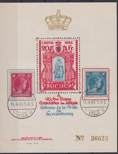 Caritas LUXEMBURG Spendenblock Grossherzogin Charlotte Briefmarken 1945