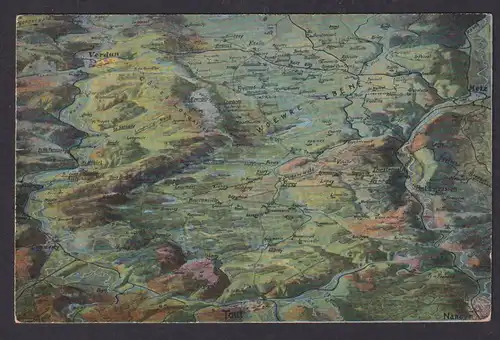 Ansichtskarte Rellefkarte Kampfgebiet zw. Maas u.Mosel Feldpost I. Weltkrieg