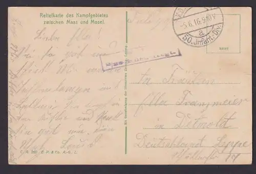 Ansichtskarte Rellefkarte Kampfgebiet zw. Maas u.Mosel Feldpost I. Weltkrieg