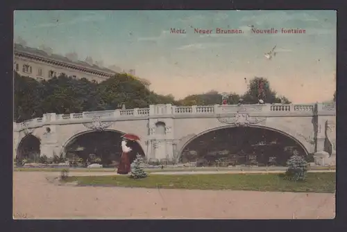 Ansichtskarte Metz Frankreich Montigny Neuer Brunnen Brücke Park