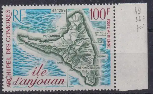 Flugpost Briefmarke Komoren Ostafrika Landkarte 147 vom Rand Luxus postfrisch