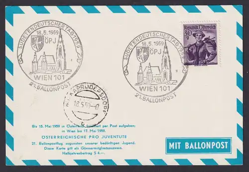 Ballonpost Sudeten Flugpost Brief Air Mail Sudetendeutscher Tag Wien auf sehr