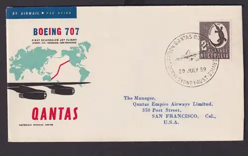 Flugpost Air Mail Qantas Australien Boeing 707 seltener Beleg San Francisco USA