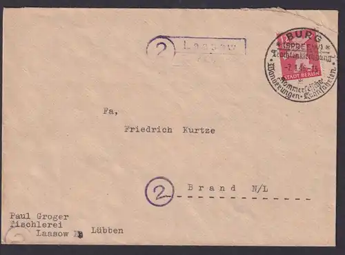 Lassow über Burg Spreewald Brandenburg Brief SBZ Landpoststempel n. Brand