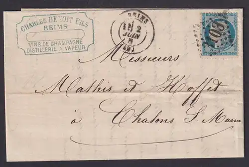 Reims Frankreich Brief EF 20 c. Chalons Sur Marne