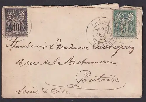 Perfin Privatlochung Frankreich Brief MIF 10 + 5c K2 Paris mit Lochung C.S.