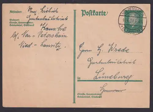 Neu Petrershain Brandenburg Deutsches Reich Ganzsache n. Lüneburg