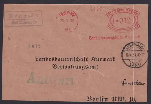Kranzin über Arnswalde Brandenburg Deutsches Reich Brief Landpoststempel