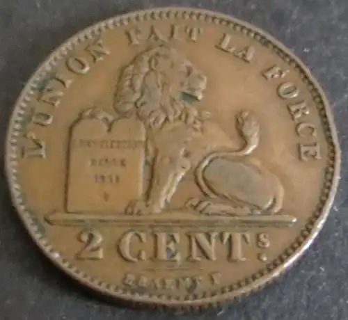Münze Belgien Belgium 2 Centimes 1912 sehr schön VF