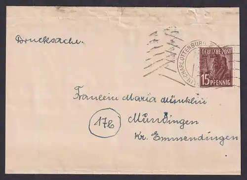 All. Besetzung Brief EF 15 Pfg. II Kontrollrat Berlin Charlottenburg n Mündingen