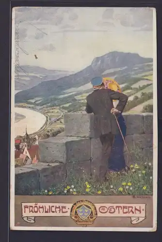 Ansichtskarte Österreich Deutsche Böhmen Künstler Sign. Vignette Ostergruß nach