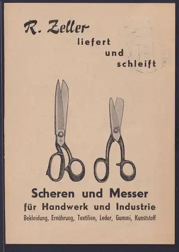 Ansichtskarte Reklame Werbung R. Zeller Scheren Messer Berlin Neukoln ab Berlin