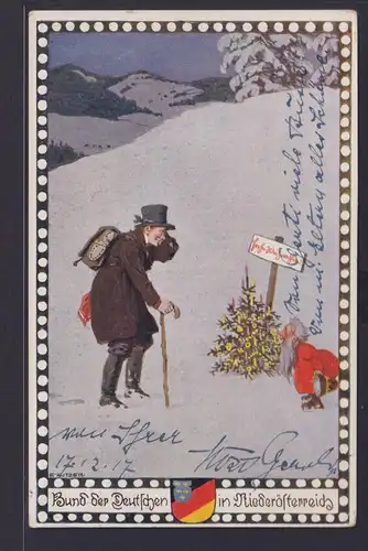 Ansichtskarte Österreich Deutsche Böhmen Künstler Sign.Wanderer Schneelandschaft