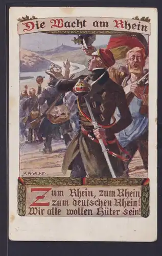 Ansichtskarte Künstlerkarte Sign. K.A.Wilke Die Wacht am Rhein Bund d. Deutschen